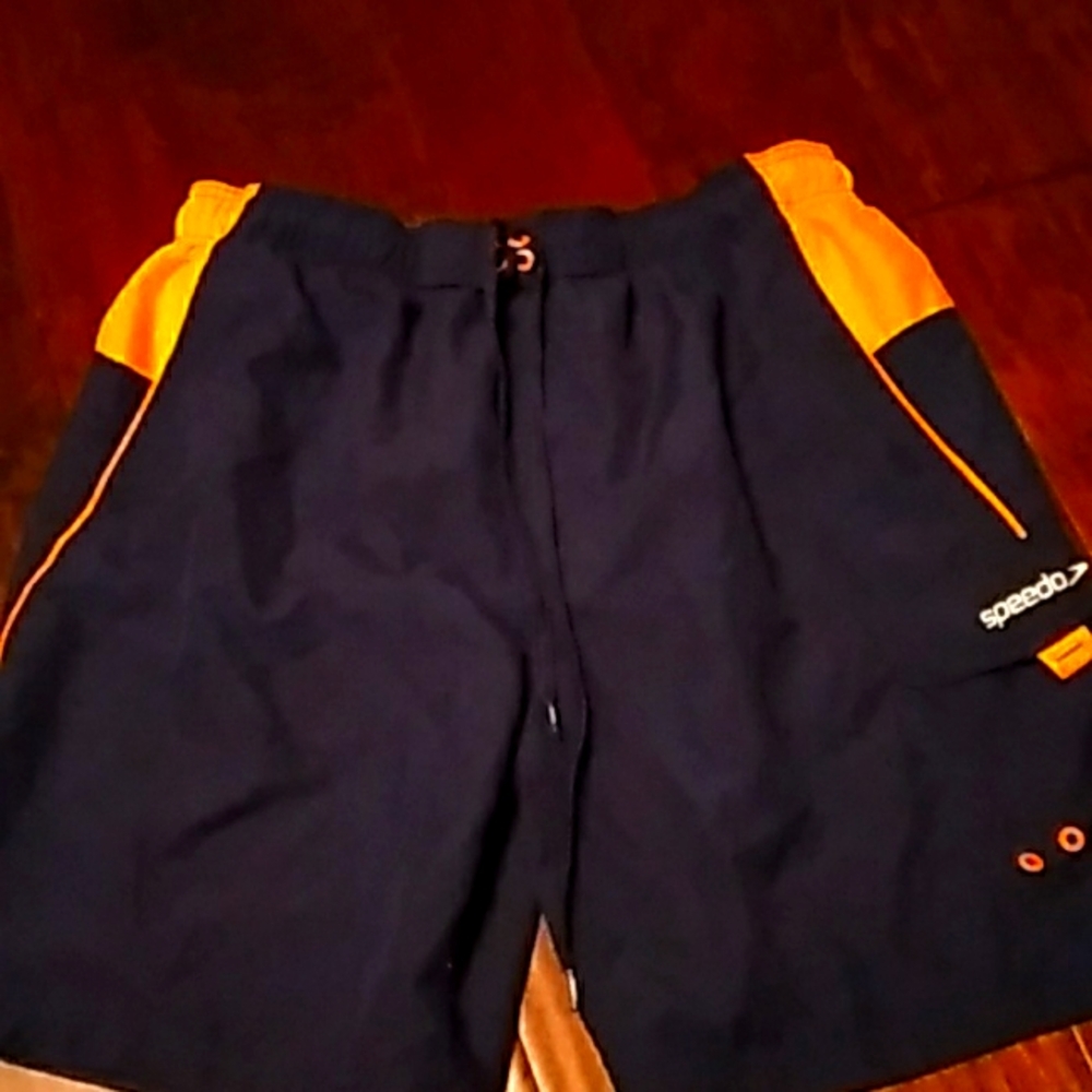 Speedo Navy Blue & Yellow‎ Athletic Swimming Shorts Quick Dry Board Shorts